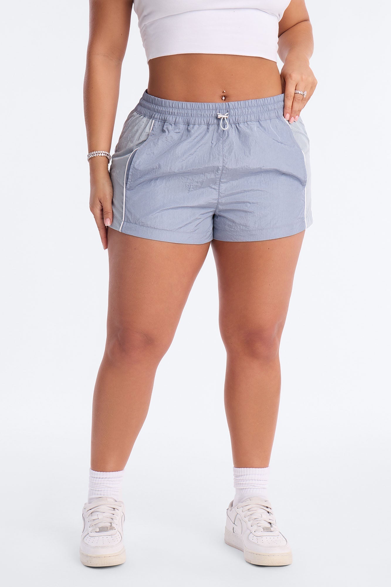 End Game Windbreaker Mid Rise Short 1.5″ - Blue/combo