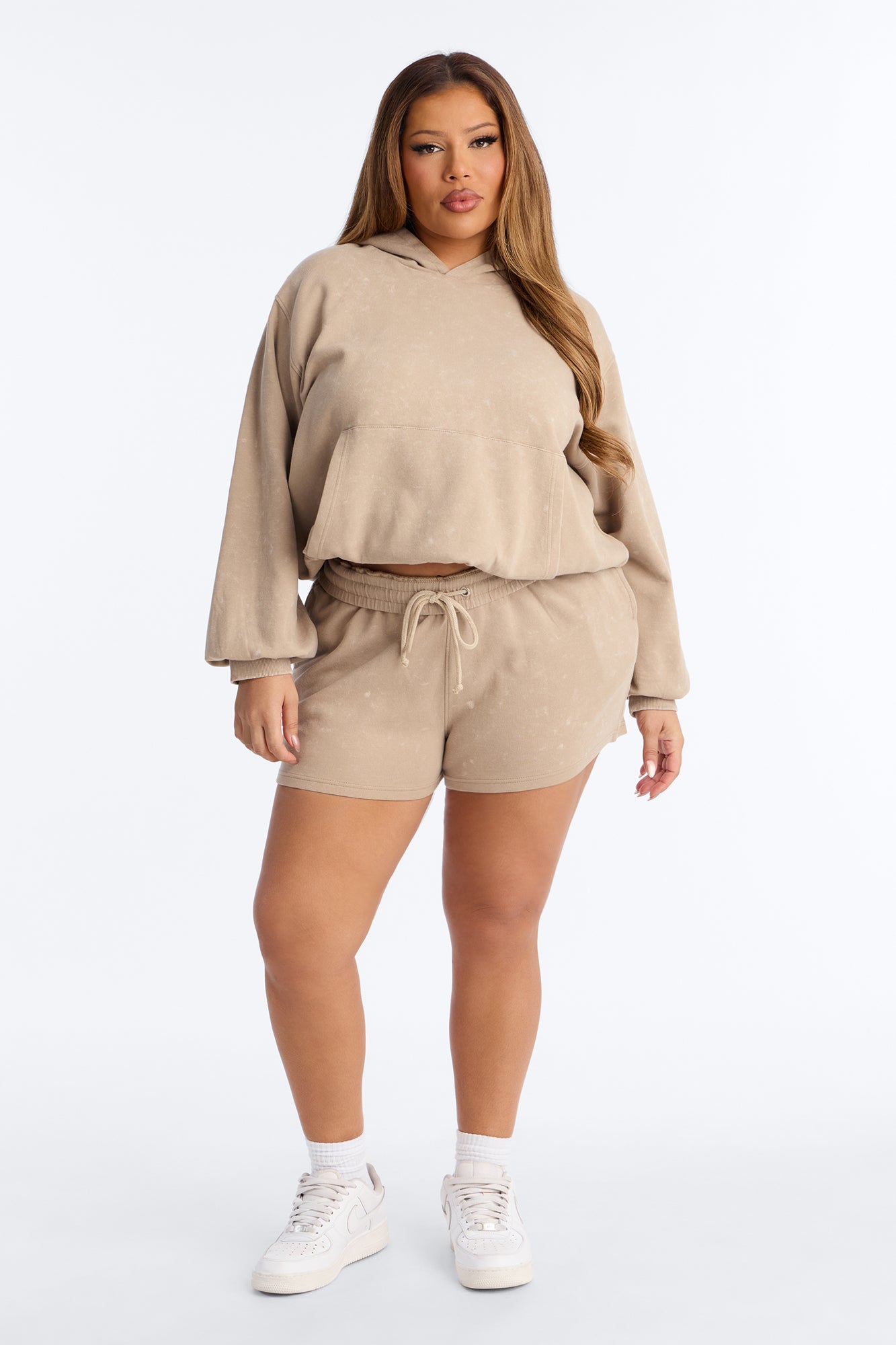 Dana Washed Foldover Waist Sweatshorts - Taupe