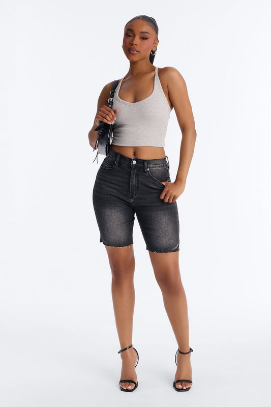 Everything's Good Super Stretch Denim Bermudas - Black Wash