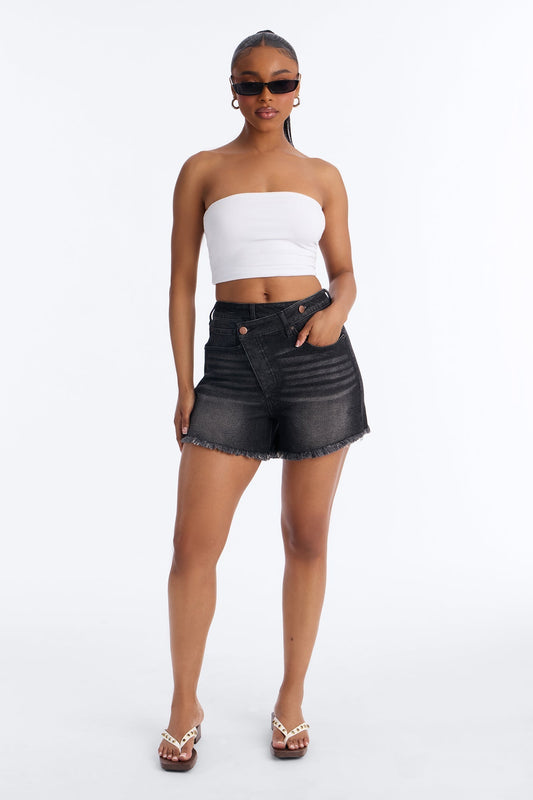 Salinas Crossover Stretch Denim Shorts - Black Wash