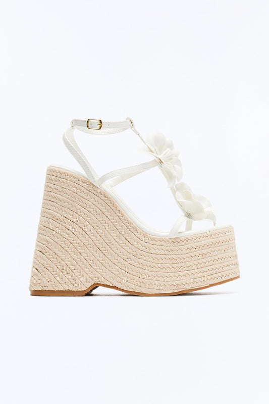 Andrea Floral Platform Wedges - White