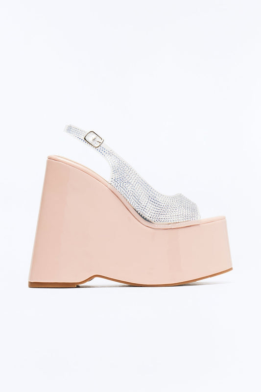 Alicia Rhinstone Platform Wedges - Nude
