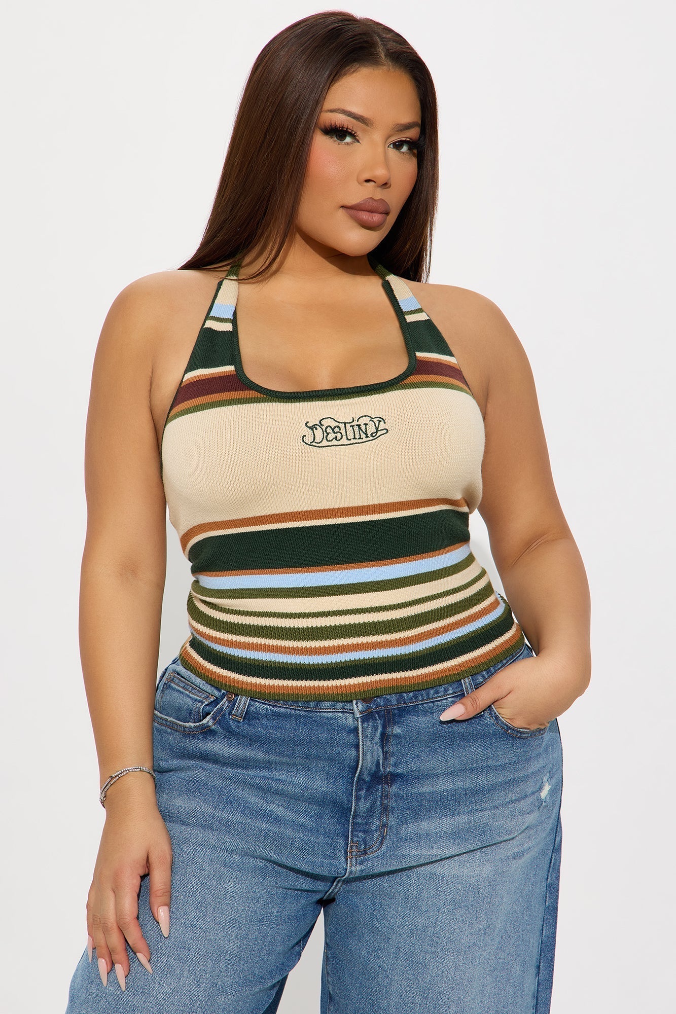 Mia Striped Halter Top - Multi Color
