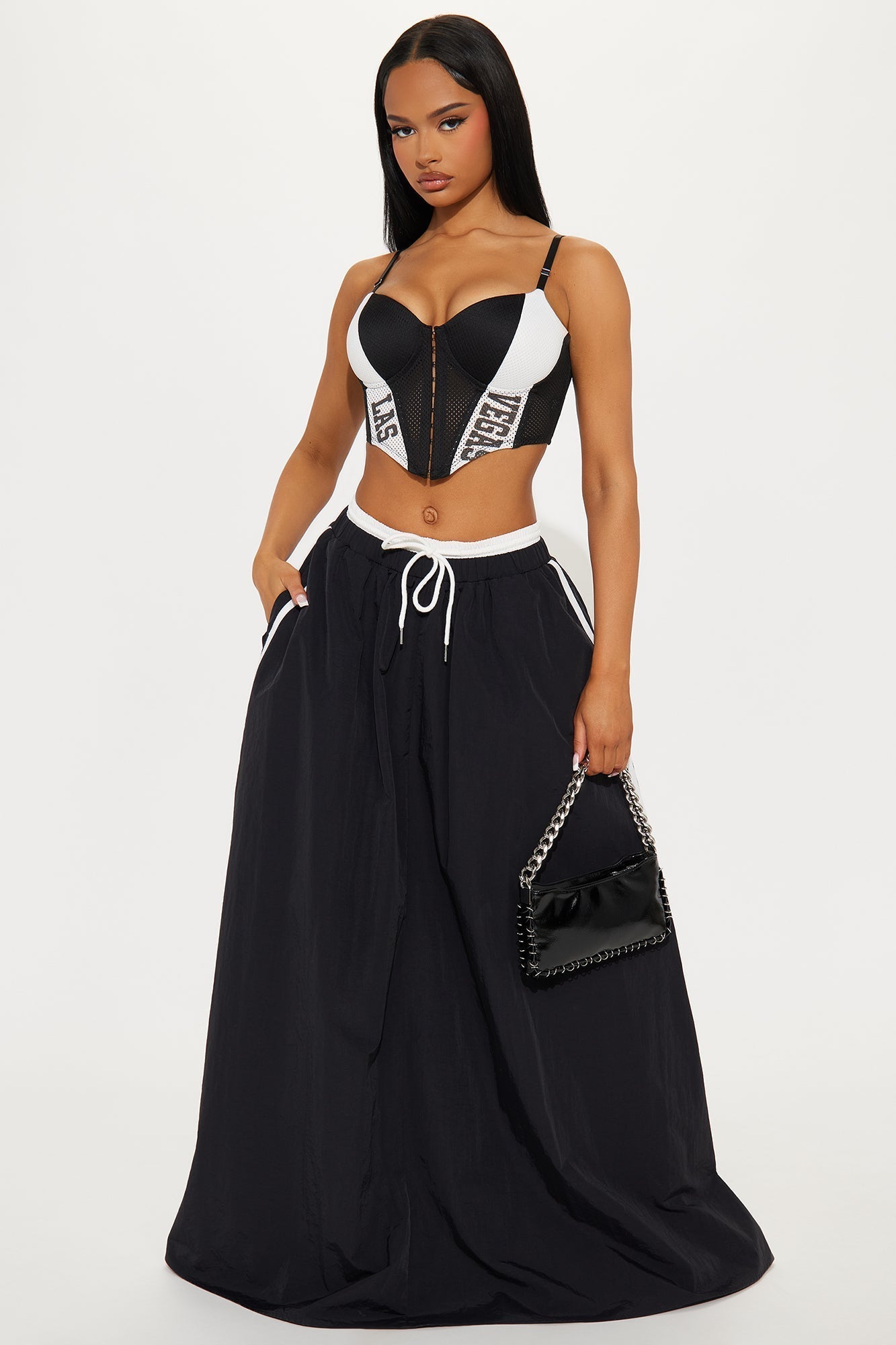 Sporty Gal Striped Maxi Skirt - Black/White