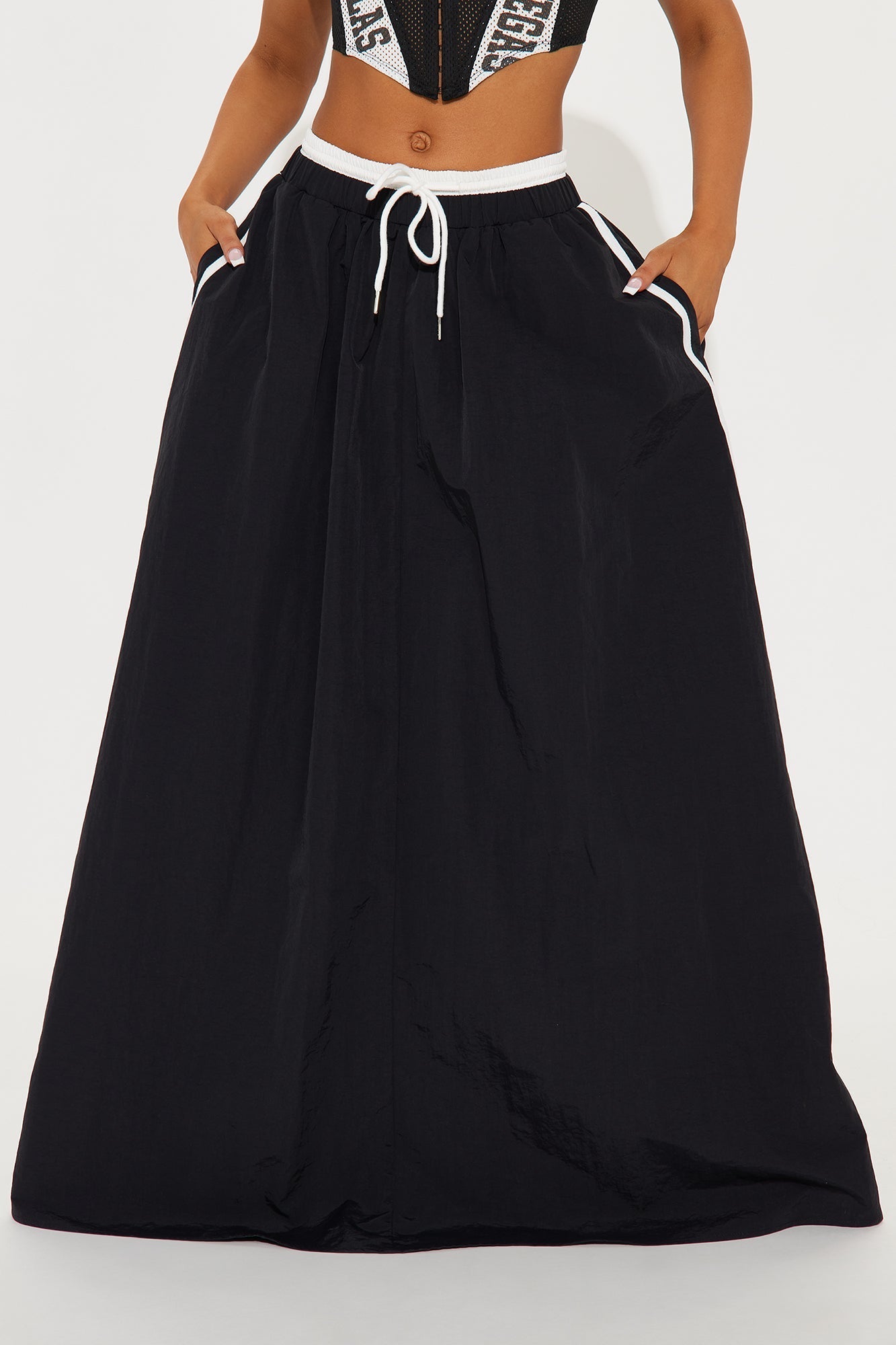 Sporty Gal Striped Maxi Skirt - Black/White