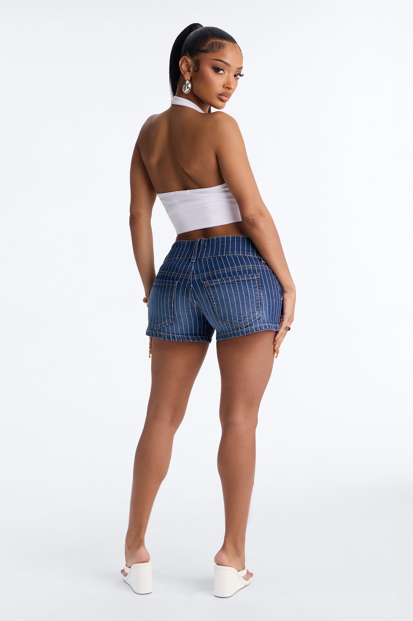 Legendary Striped Stretch Denim Shorts - Dark Wash