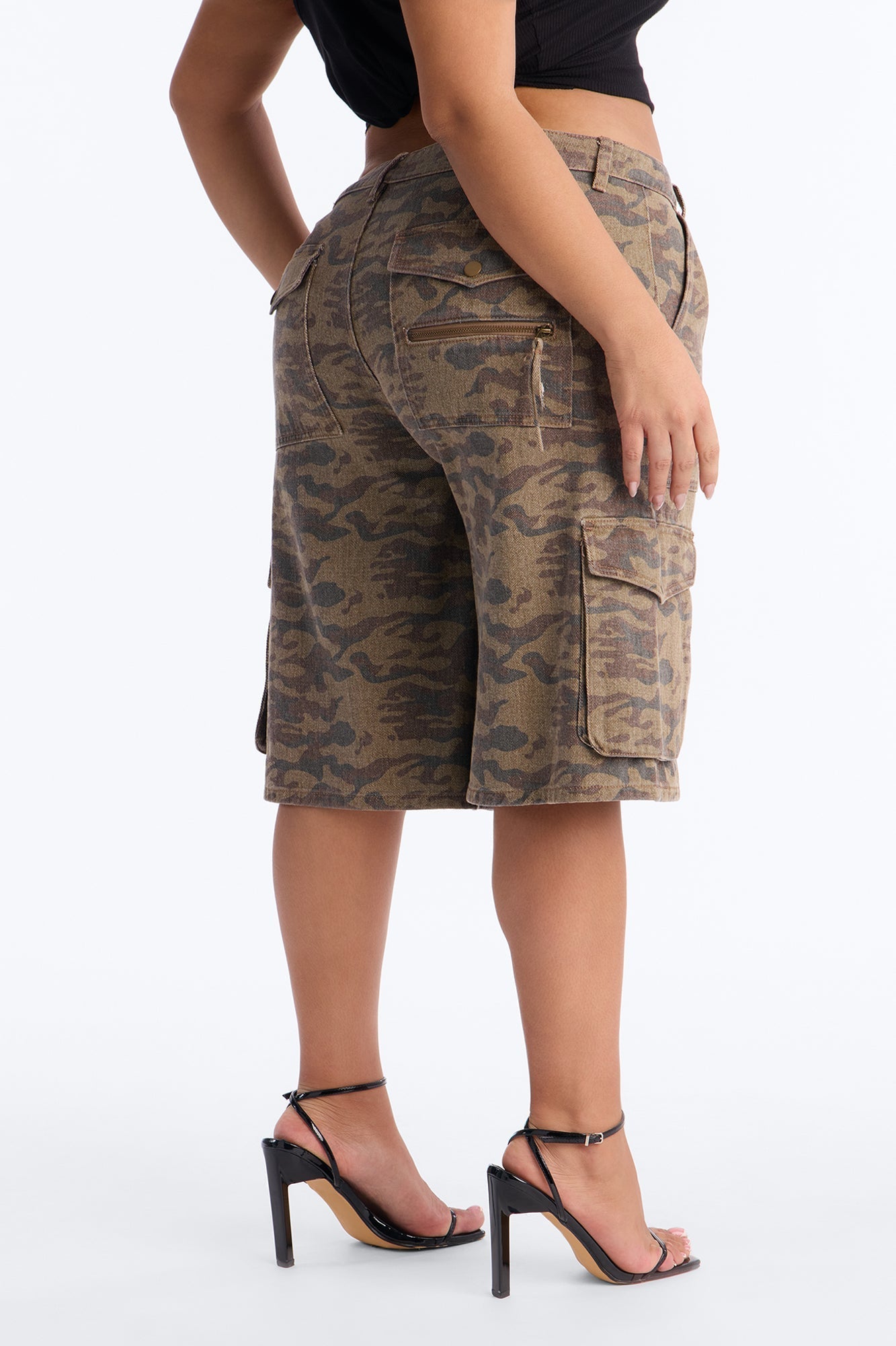 Declassified Camo Cargo Baggy Denim Jorts - Brown Combo