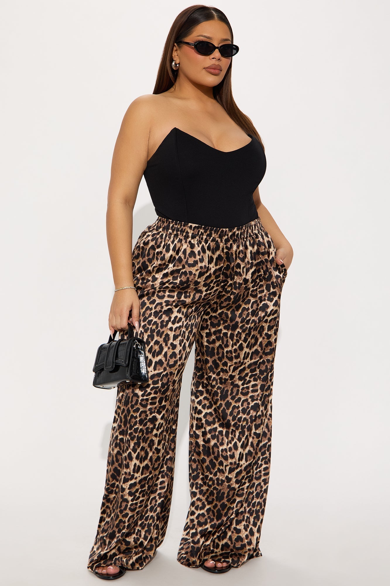 Audrey Leopard Satin Pant - Brown/combo