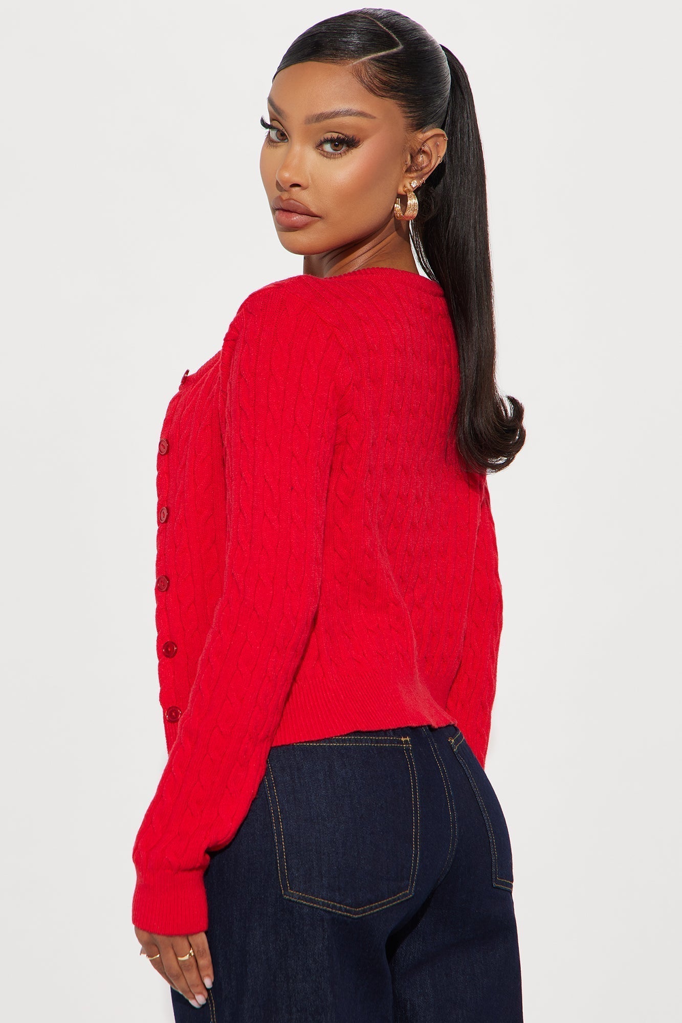 Elowen Cable Knit Cardigan - Red