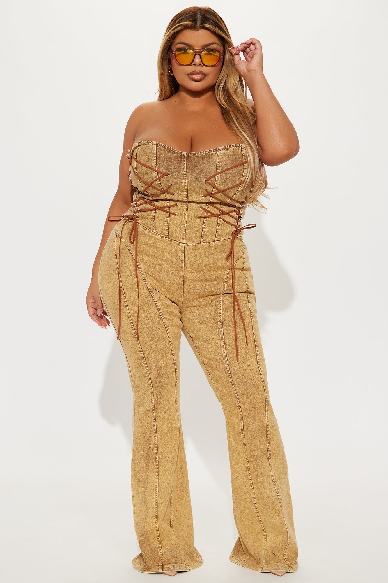 Meet Me In The Desert Denim Jumpsuit - Tan