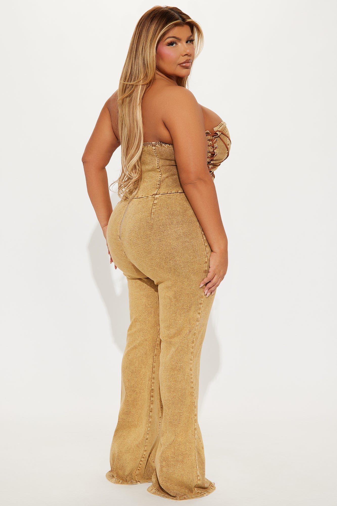 Meet Me In The Desert Denim Jumpsuit - Tan