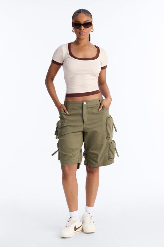 Can't Compete Low Rise Cargo Bermuda Short - Military Green