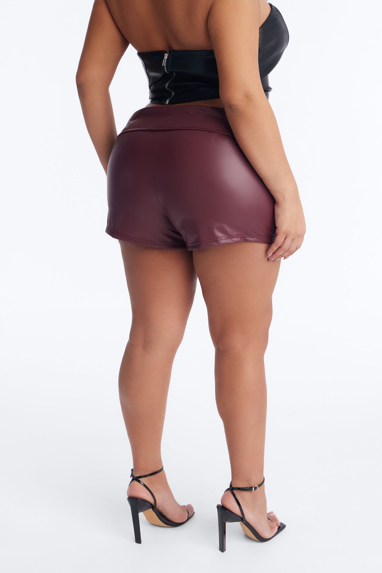 Roxi Foldover Faux Leather Micro Short - Burgundy