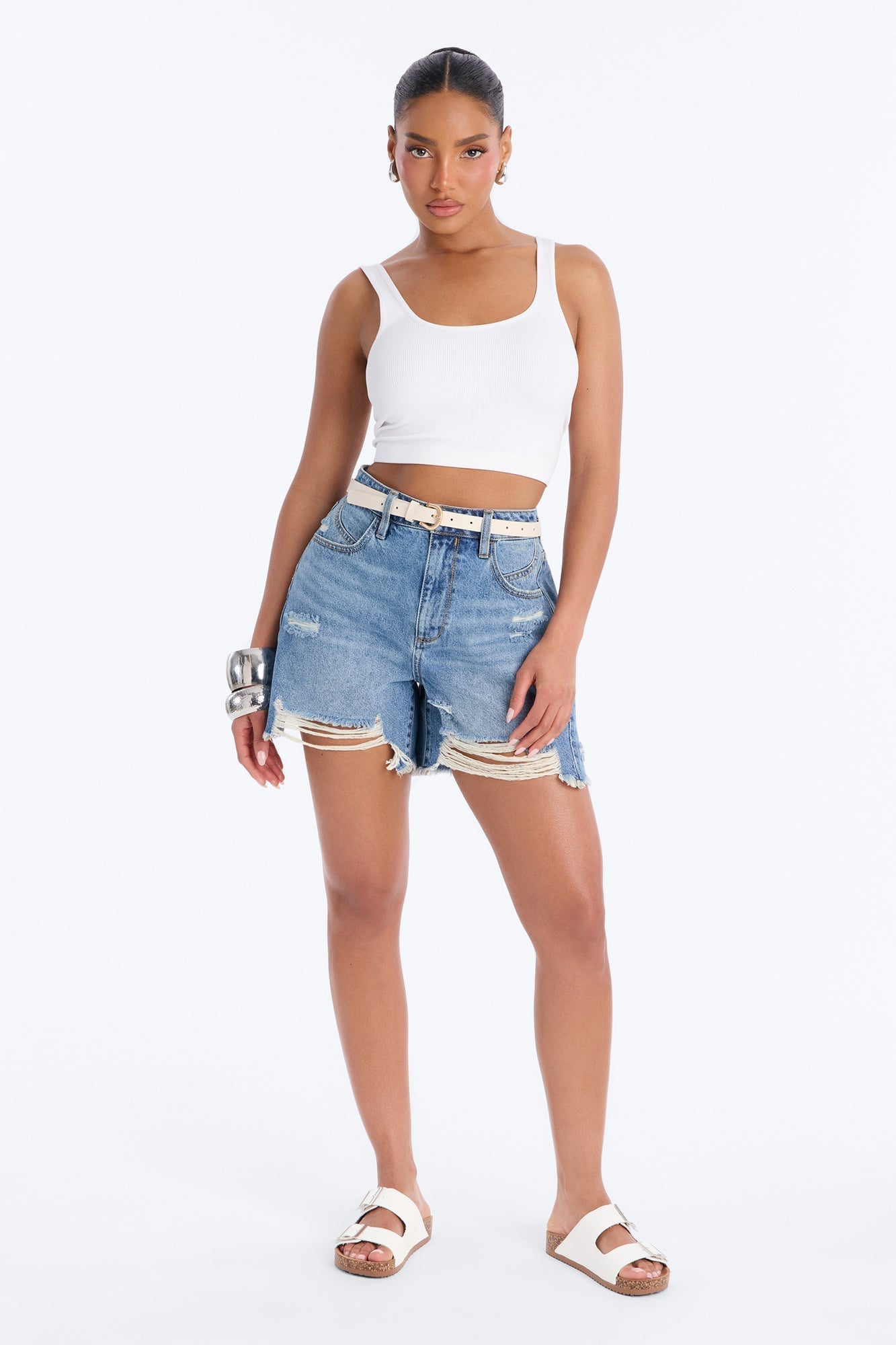 Cant Resist Ripped Denim Shorts - Vintage Blue Wash