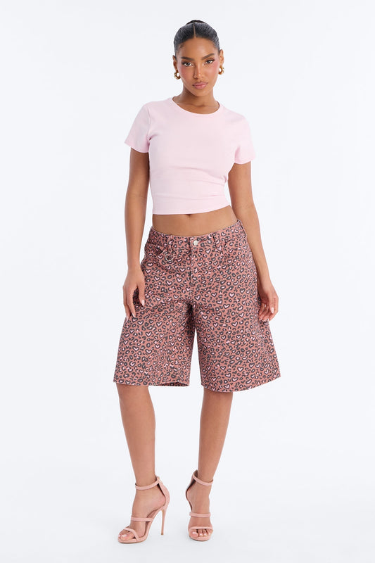 Wild At Heart Cheetah Print Denim Jorts - Pink/combo