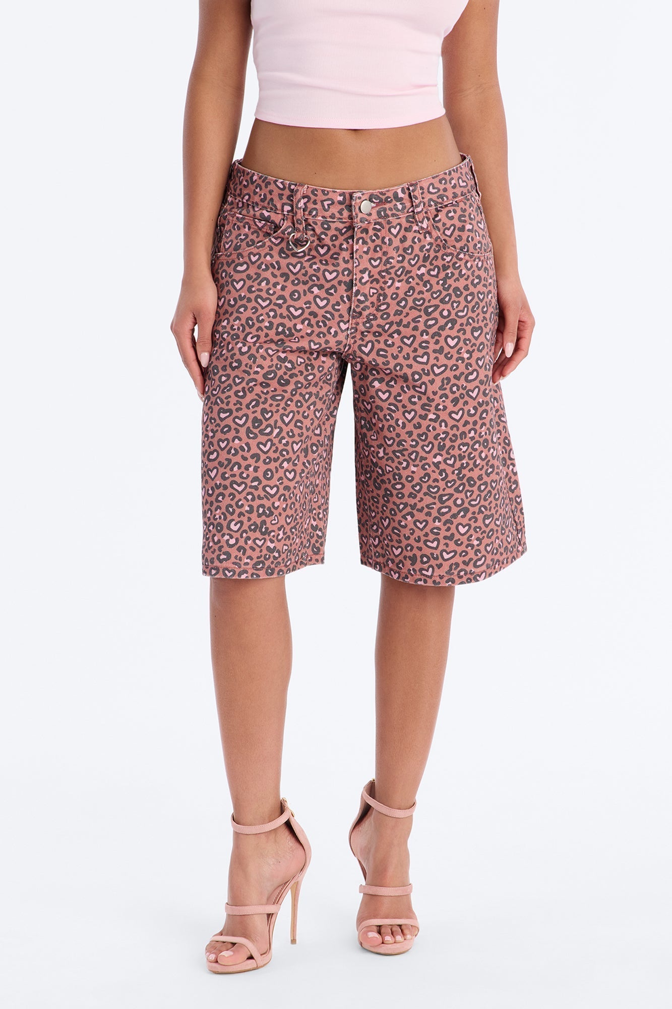 Wild At Heart Cheetah Print Denim Jorts - Pink/combo