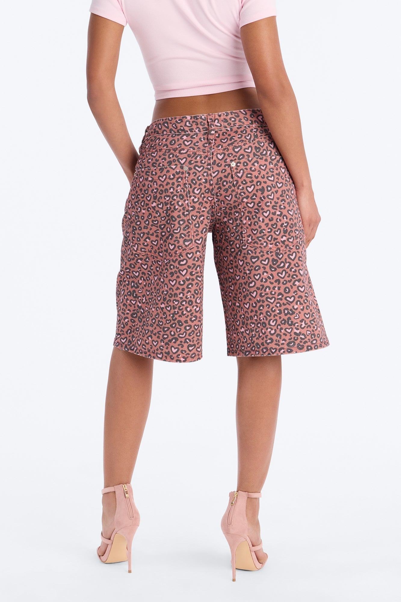 Wild At Heart Cheetah Print Denim Jorts - Pink/combo