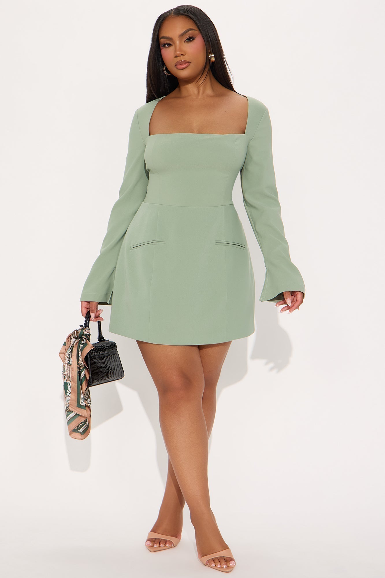 Blaire Square Neck Mini Dress - Sage