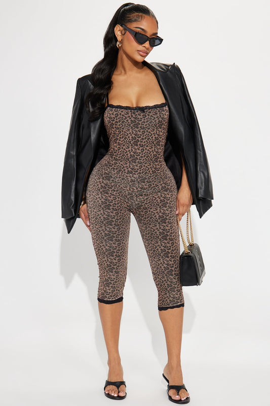 Night On Fire Capri Mesh Jumpsuit - Leopard