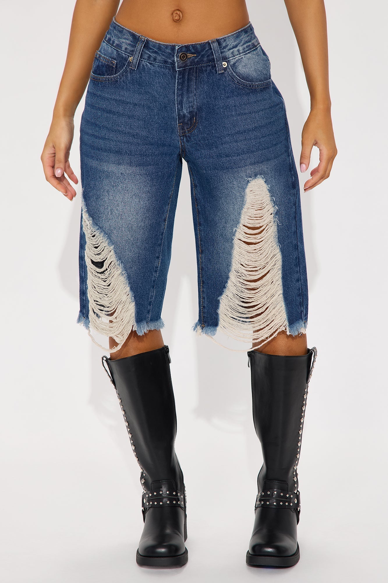 Laurali Ripped Denim Jorts - Dark Wash