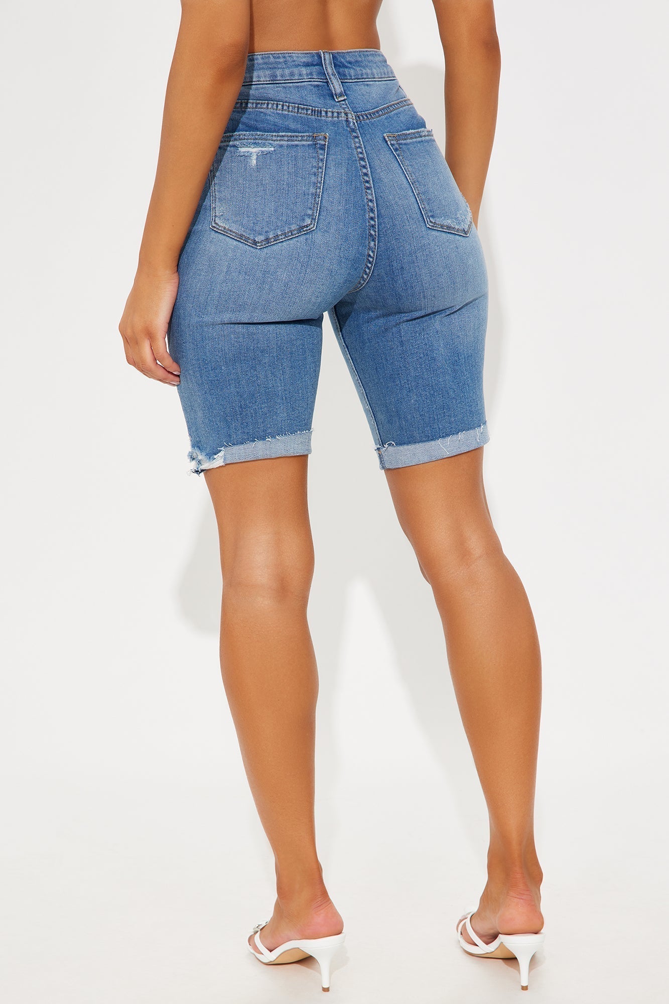 Almost There Stretch Denim Bermuda Shorts - Medium Wash
