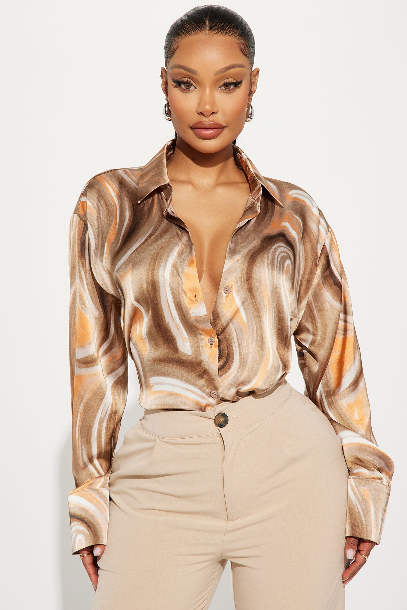 Sycamore Satin Shirt - Brown/combo