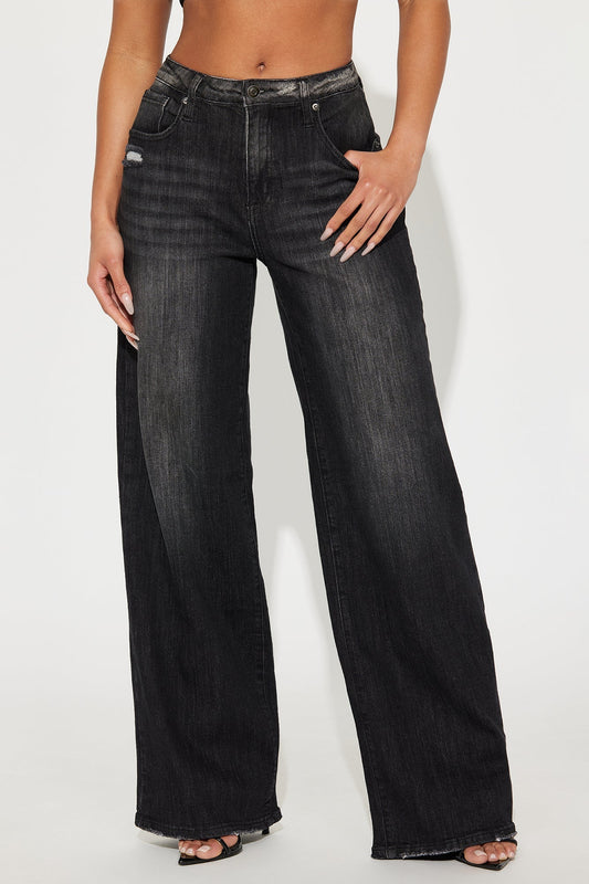 Astrid Stretch Wide Leg Baggy Jean - Black Wash