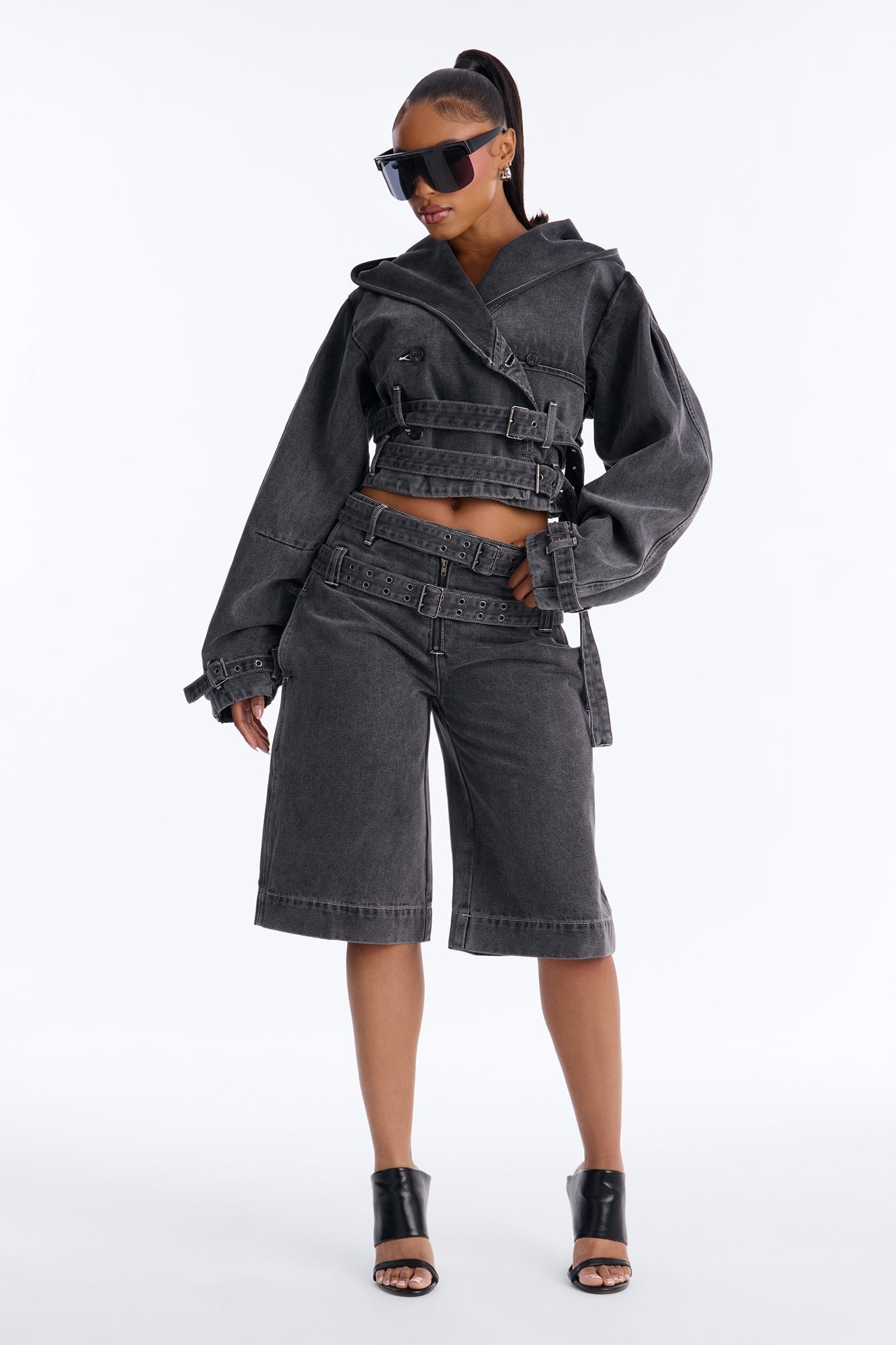 Loving London Belted Denim Jorts - Grey