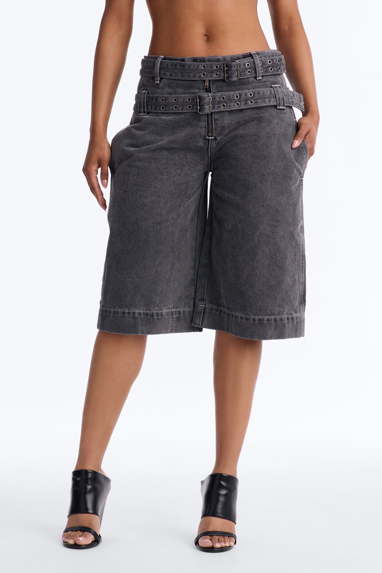 Loving London Belted Denim Jorts - Grey