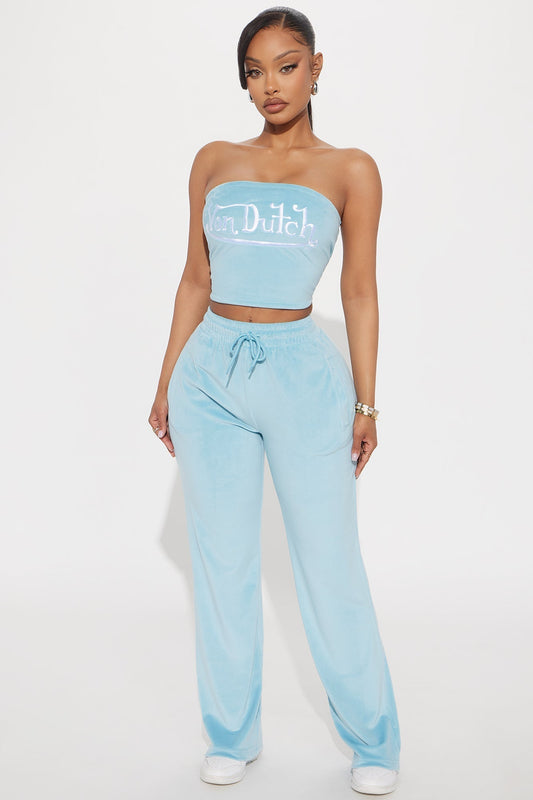 Von Dutch Velour Wide Leg Pant - Blue