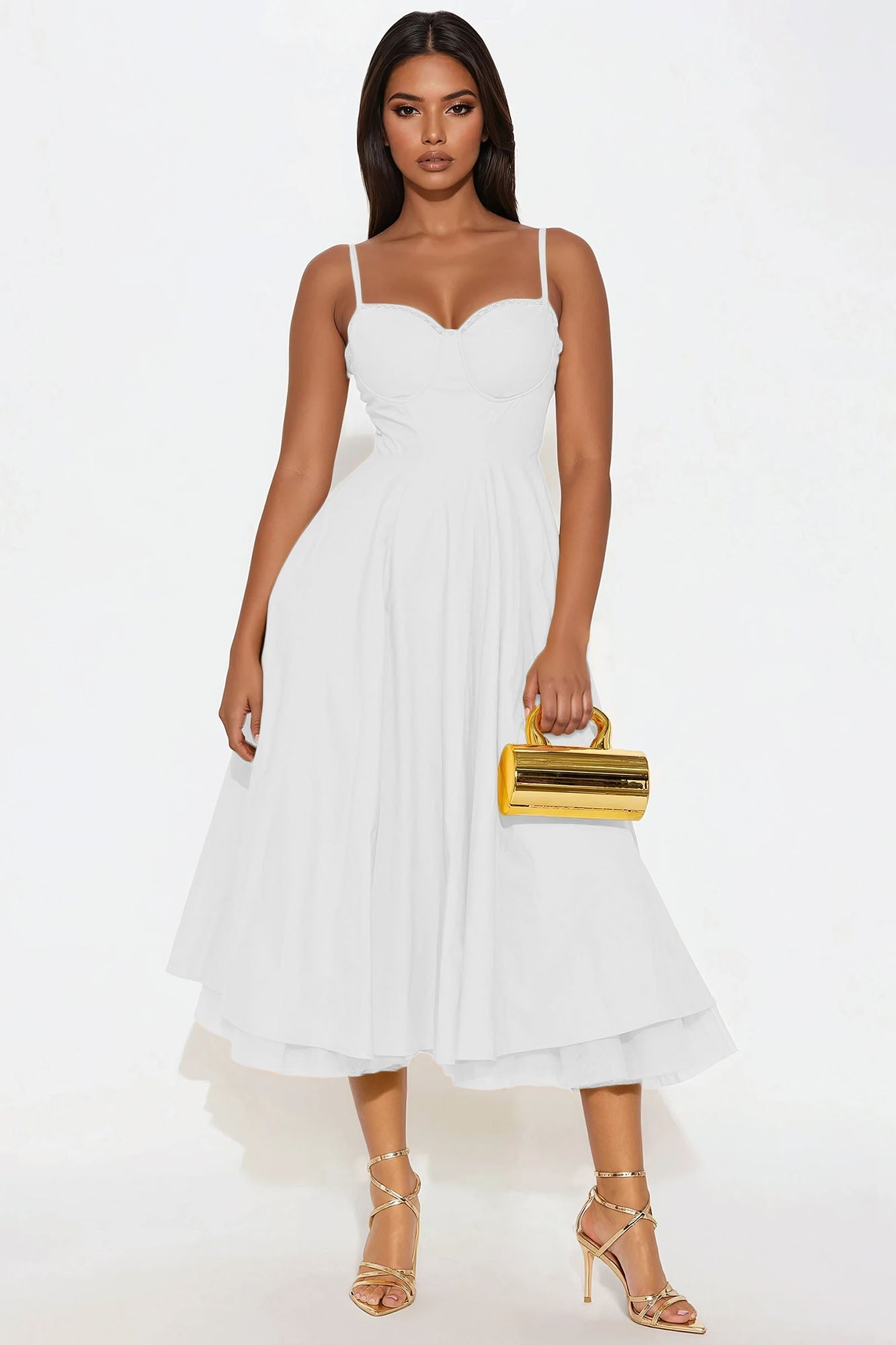 Daya Corset Poplin Midi Dress - White