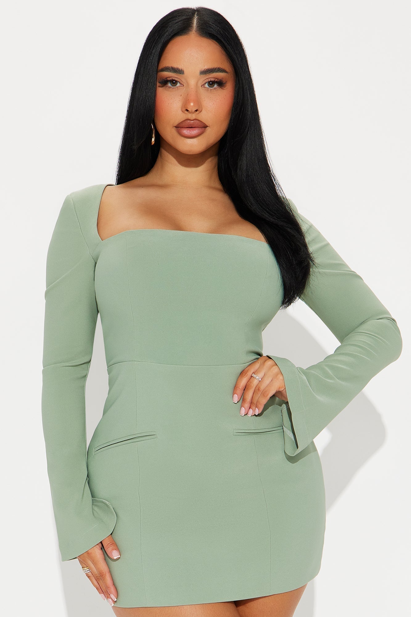 Blaire Square Neck Mini Dress - Sage