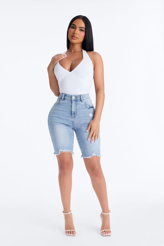 Long Weekend Stretch Bermuda Denim Shorts - Light Wash