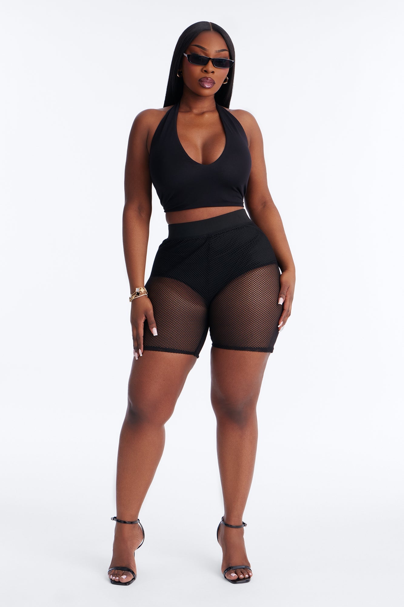 Caught Up Fishnet Biker Short - Black