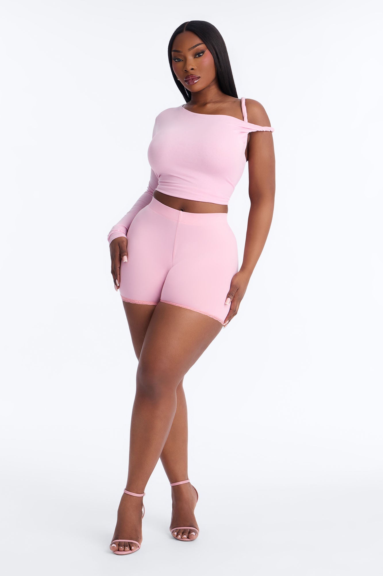 Camille Lace Trim Biker Short - Light Pink