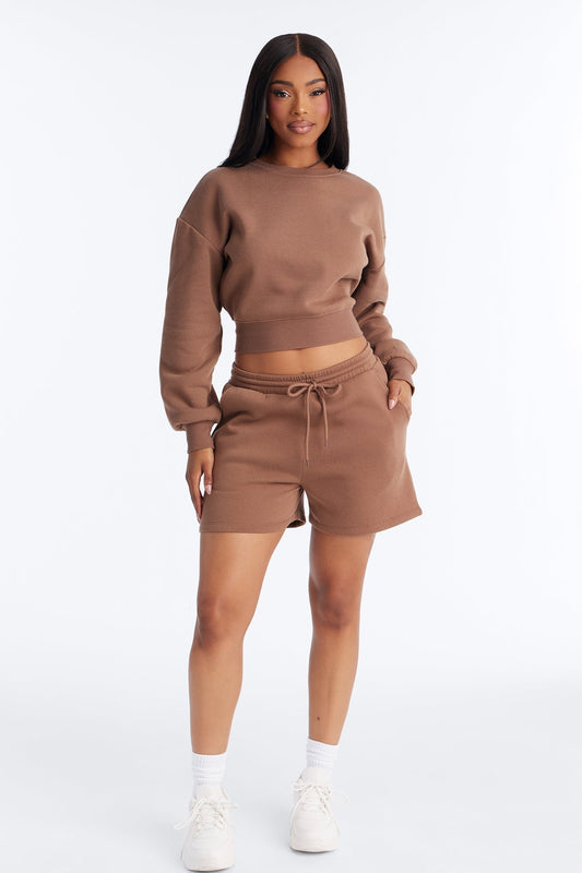 Jennifer Fleece Lounge Sweatshort - Mocha