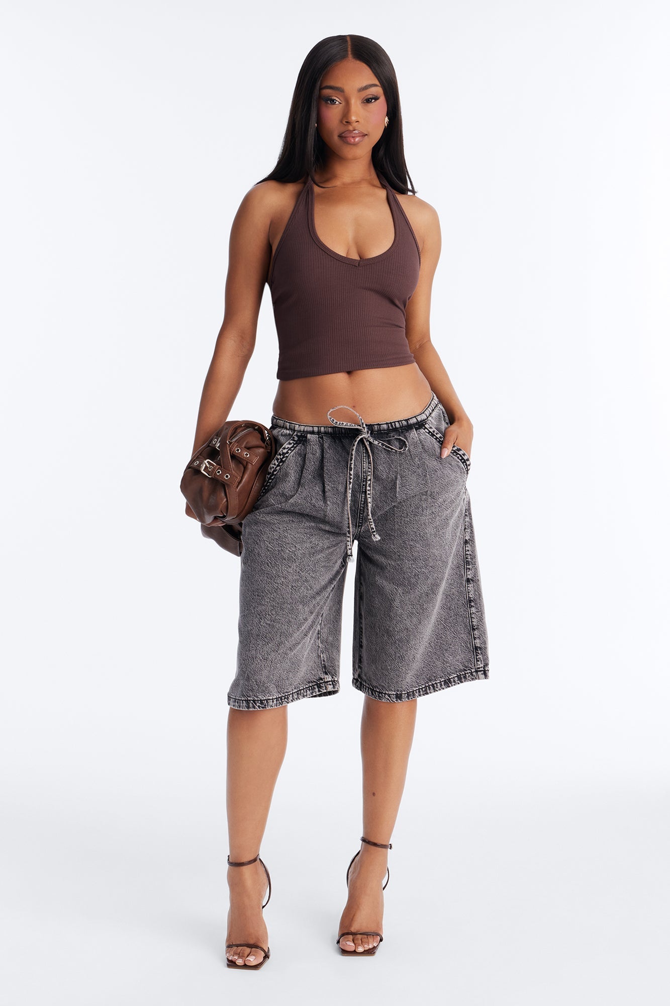 Baeside Tie Waist Denim Jorts - Black Wash