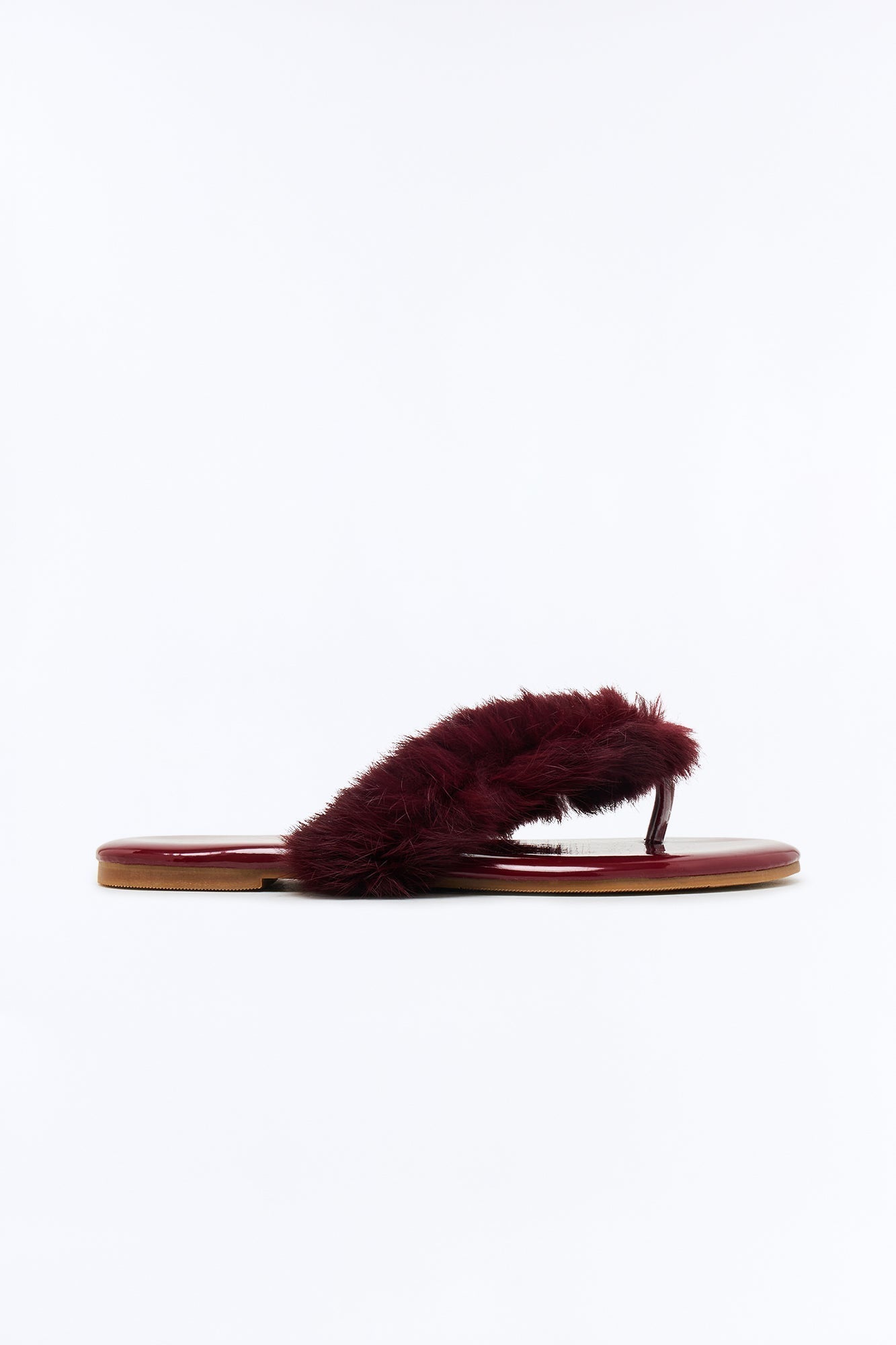 Amory Faux Fur Flip Flops - Burgundy