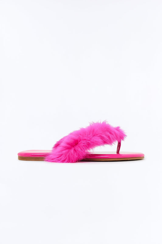 Amory Faux Fur Flip Flops - Hot Pink
