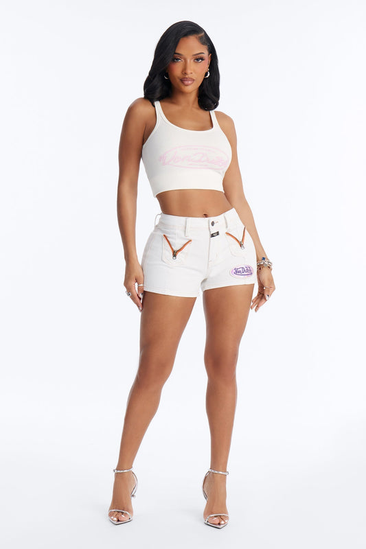 Von Dutch Zipper Denim Shorts - White