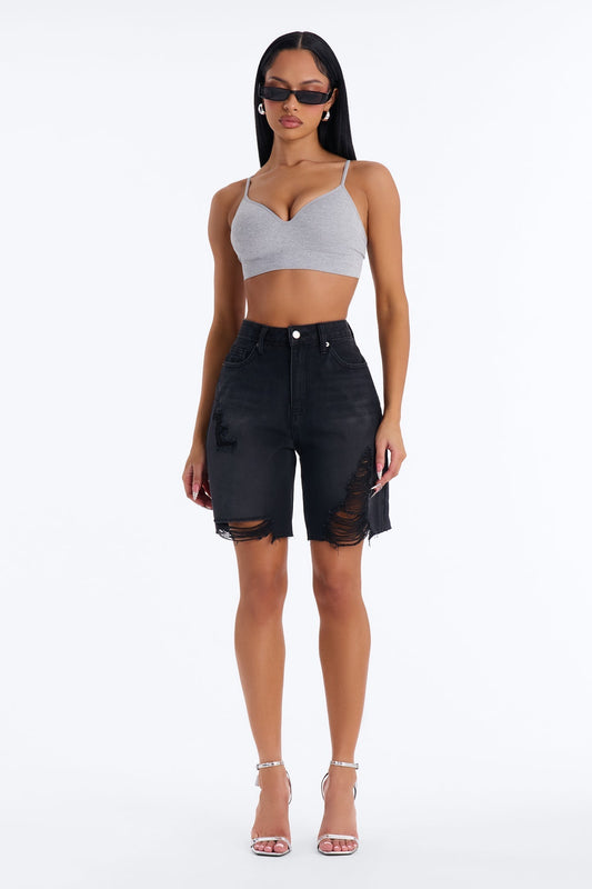 Wild And Free Non Stretch Denim Bermuda Shorts - Black