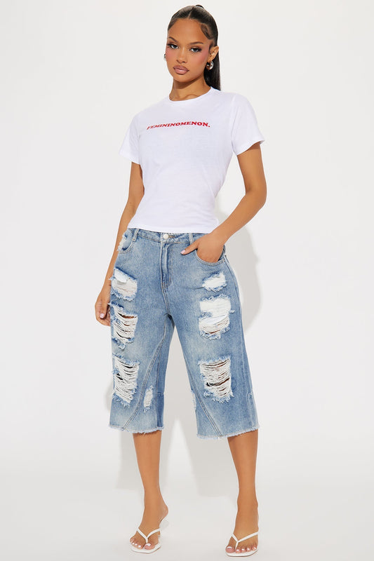 Blythe Non Stretch Ripped Denim Jorts - Light Wash
