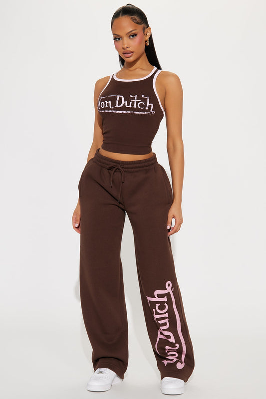 Von Dutch Washed Wide Leg Pant - Brown
