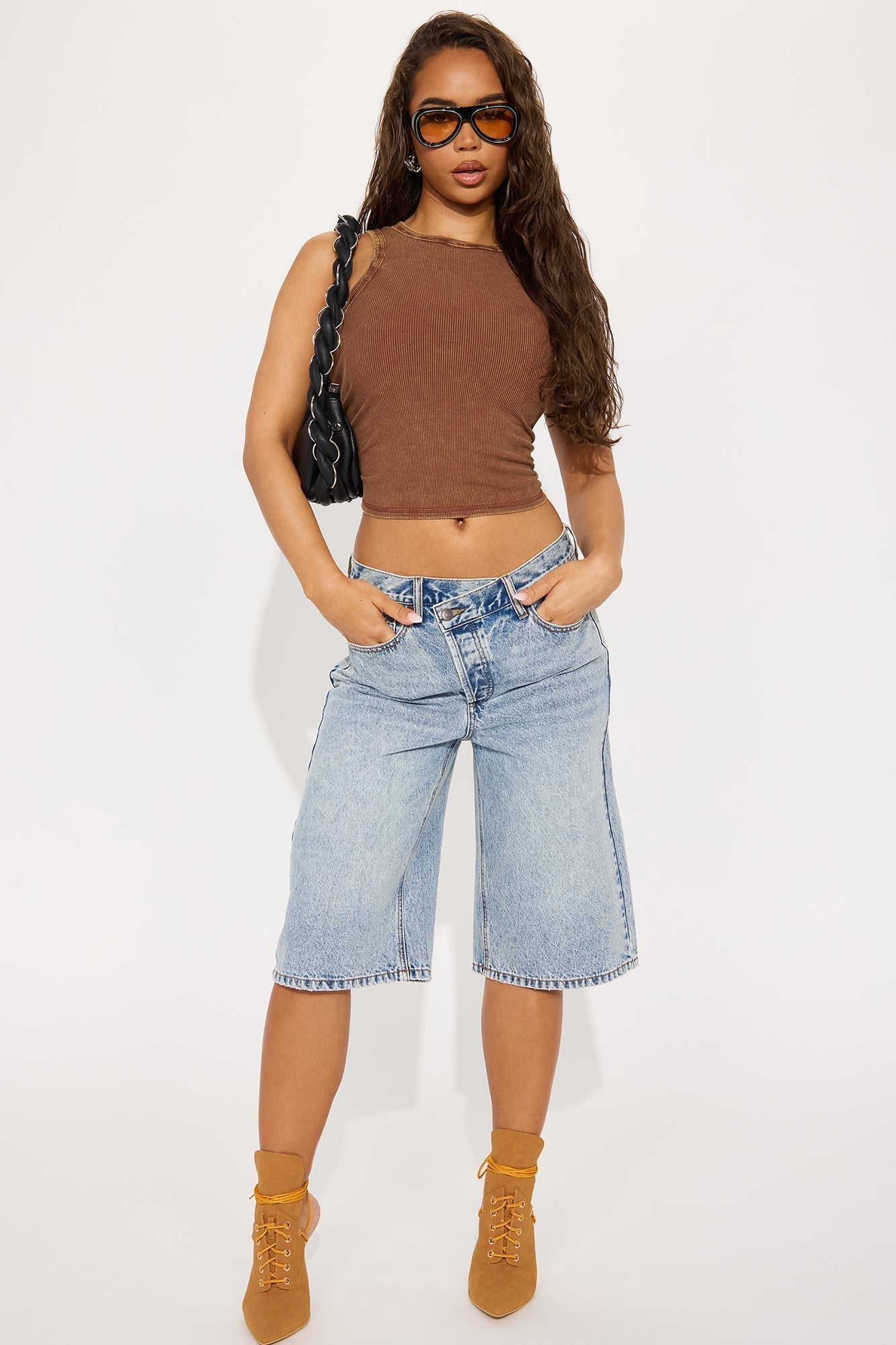 Take Whats Mine Crossover Denim Jorts - Light Wash