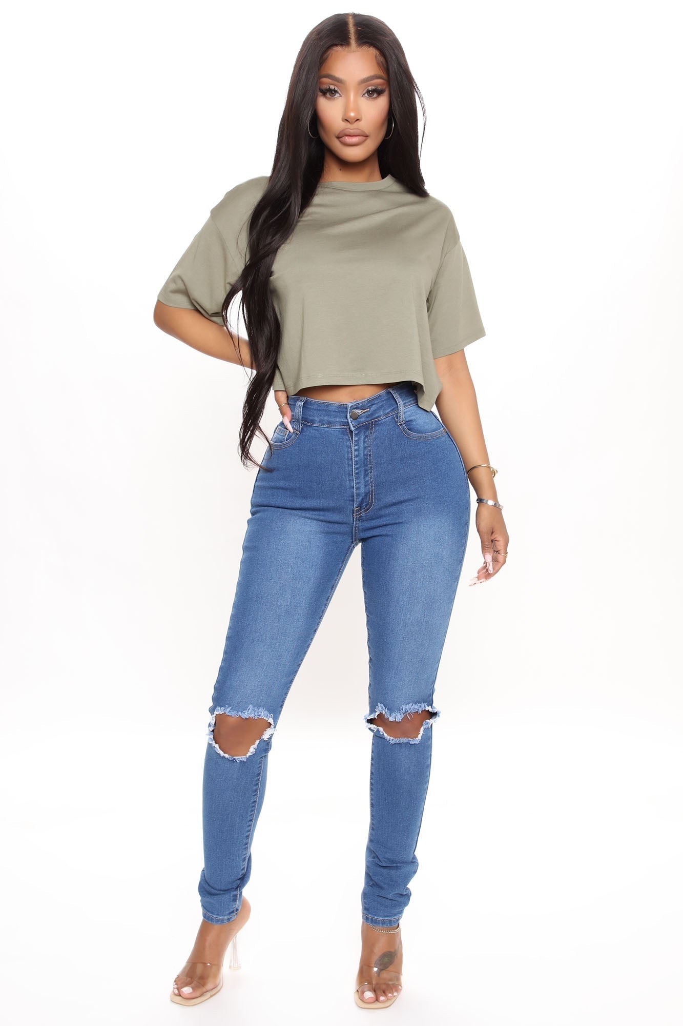 Leslie Cropped Tee - Olive
