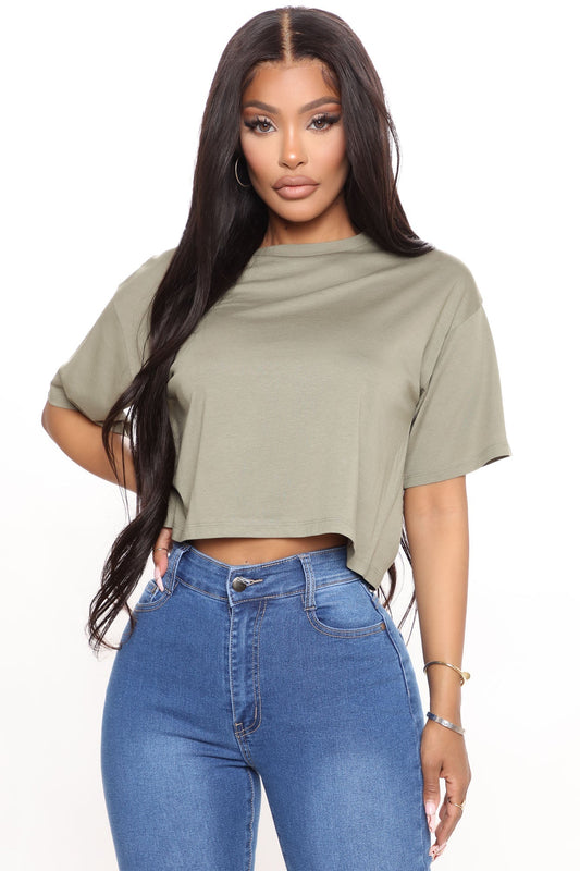 Leslie Cropped Tee - Olive