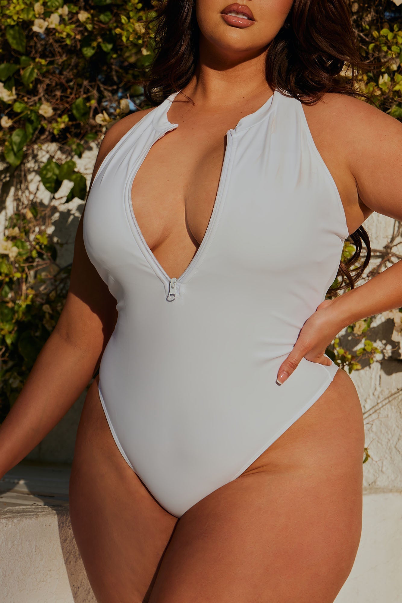 Evelyn Zip Up 1 Piece Swimsuit - White
