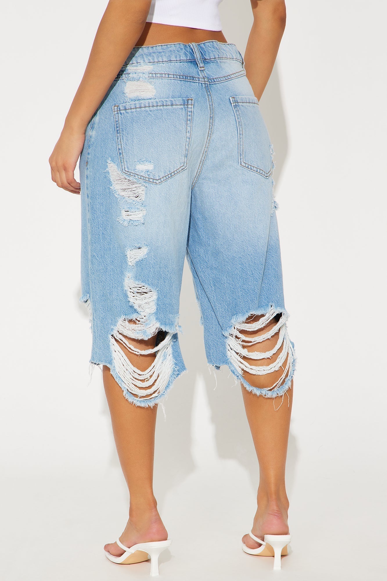 Back In Time Ripped Non Stretch Denim Jorts - Medium Wash