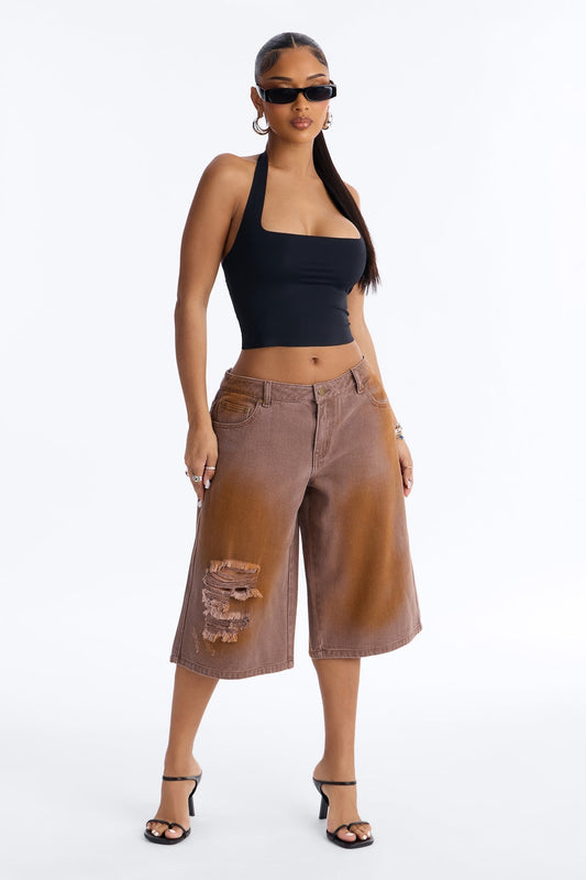 Can't Be Saved Washed Twill Bermuda Short - Brown