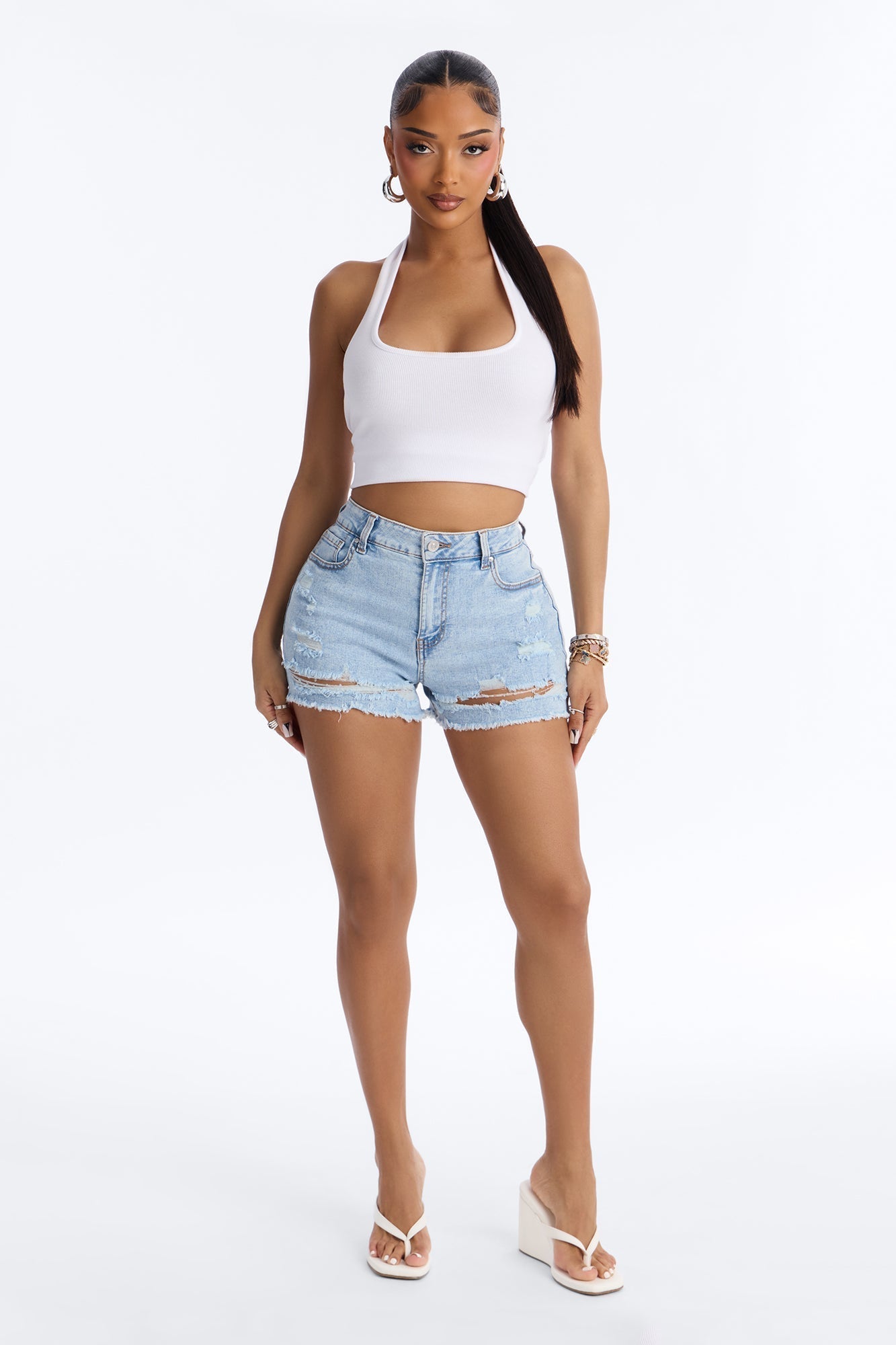 Monroe Ripped Denim Shorts - Medium Wash